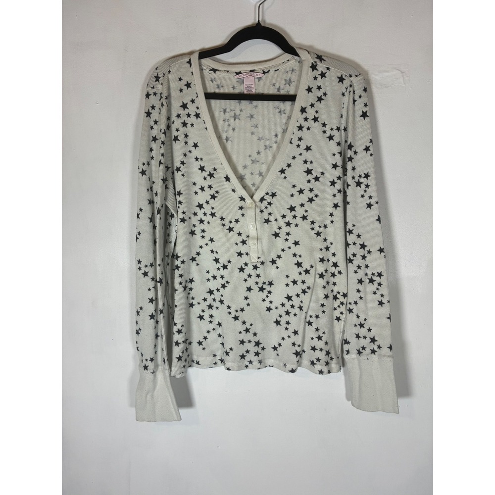 Victoria's Secret‎ Star Print Thermal Henley Pajama Top Medium Long Sleeve